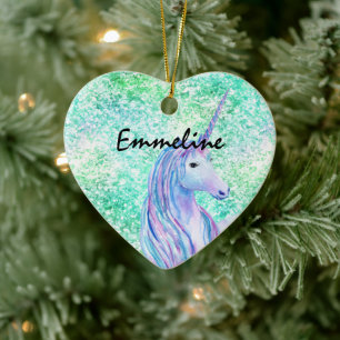 Mini Aqua Confetti Glitzer Unicorn Keramik Ornament