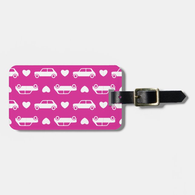Mini Auto Herzen Rosa Gepäckanhänger (Vorderseite horizontal)