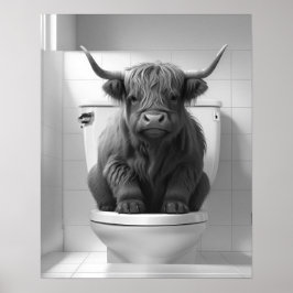 Mini Baby Highland Kuh auf Toilette Badezimmer Poster
