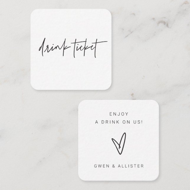 Mini Bar Free Drink Ticket Hochzeitskarte Token (Vorne/Hinten)