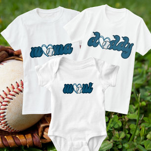 Mini Baseball Familie Passende Blaue Typografie Baby Strampler
