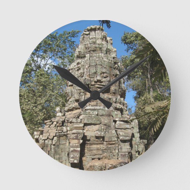 Mini Bayon ... Ta Prohm, Siem Reap, Kambodscha Runde Wanduhr (Vorderseite)