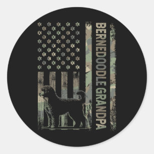 Mini Bernedoodle Grandpa Camouflage Usa Flaggentag Runder Aufkleber