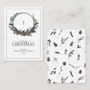 Mini Black Monogram Winter Wreath Frohe Weihnachte Mitteilungskarte