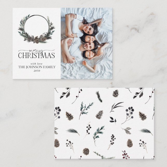 Mini Black Winter Wreath Frohe Weihnachtsfeier Fot Mitteilungskarte (Vorne/Hinten)