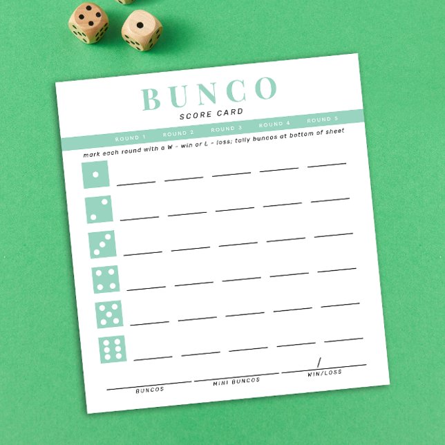 Mini Blue und White Bunco Score Card Notizblock (modern tear-off notepad Bunco score card with mint green accents )