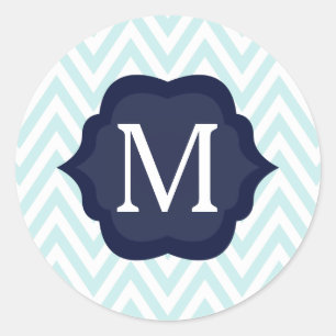 Mini Blue & White Zickzack Navy Monogram Design Runder Aufkleber