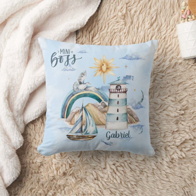 Mini-Boss-Schiff im Ozean individuell anpassbar Kissen (Decke)