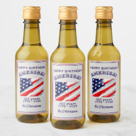 Mini Bottle Happy Birthday America Rustic Flag Weinetikett