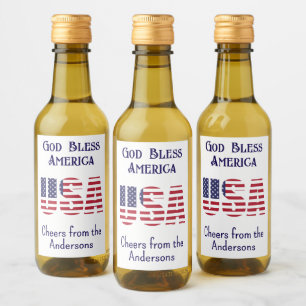 Mini Bottles USA Flag 4. Juli Red White Blue Weinetikett