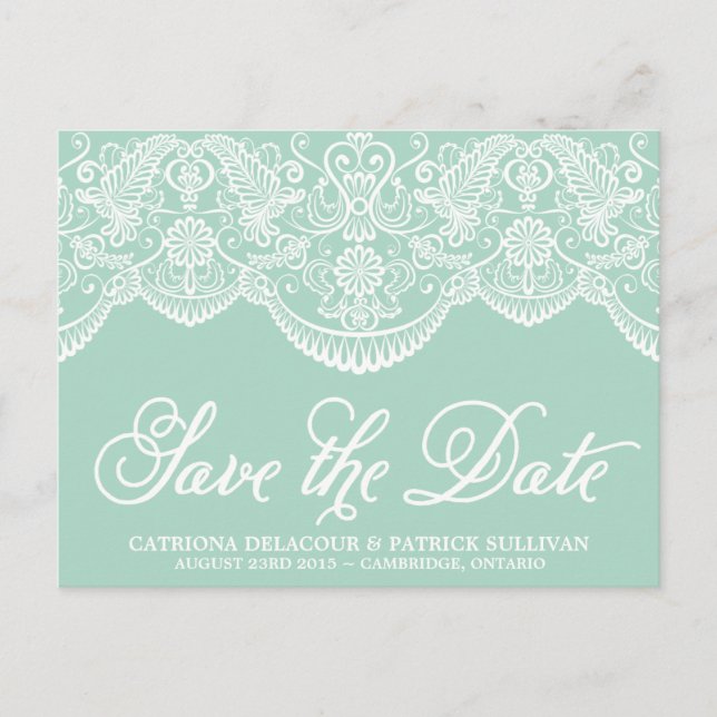 Mini Brocade Lace Save the Date Postkarte (Vorderseite)