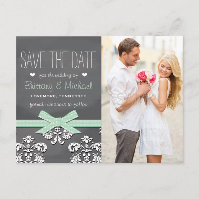 Mini Chalkboard Spitze Bow Save the Date Postkarte (Vorderseite)