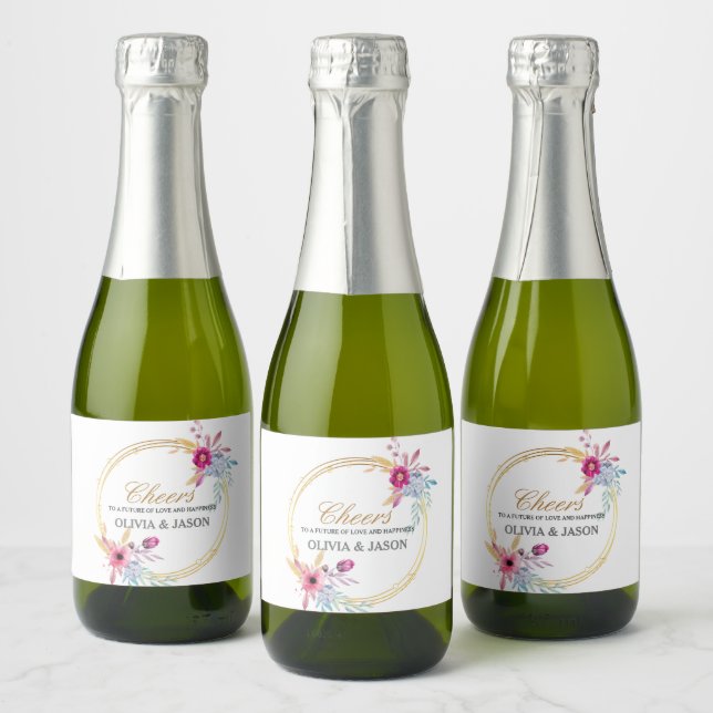 Mini Champagner Flasche Etikett mit Blumenkranz (Flaschen)