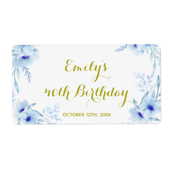 Mini-Champagner-Flaschenetikett Blumengold (Vorne)