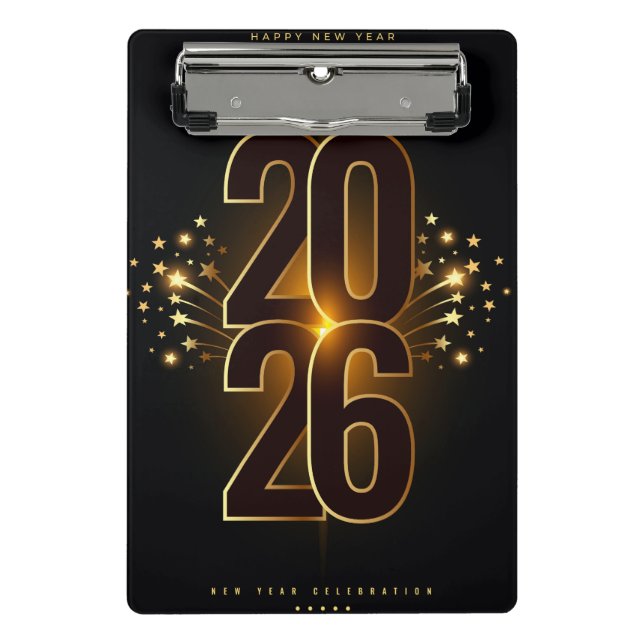 Mini-Clip Happy New Year 2026  Mini Klemmbrett (Vorderseite)