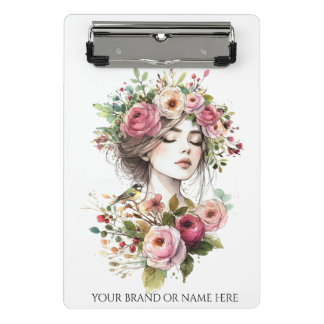 Mini Clipboard Women with Roses-Wreath Mini Klemmbrett