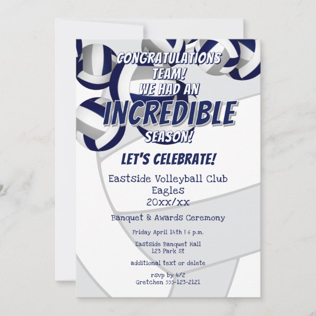 Mini-Club-Party für Kinder mit grauem Volleyball Einladung (Vorderseite)