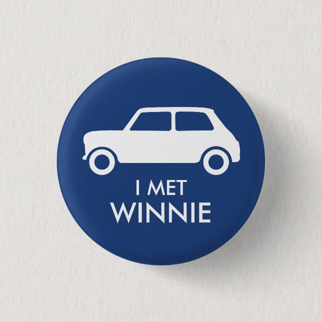 Mini Cooper Trading Button - White on Blue (Vorderseite)