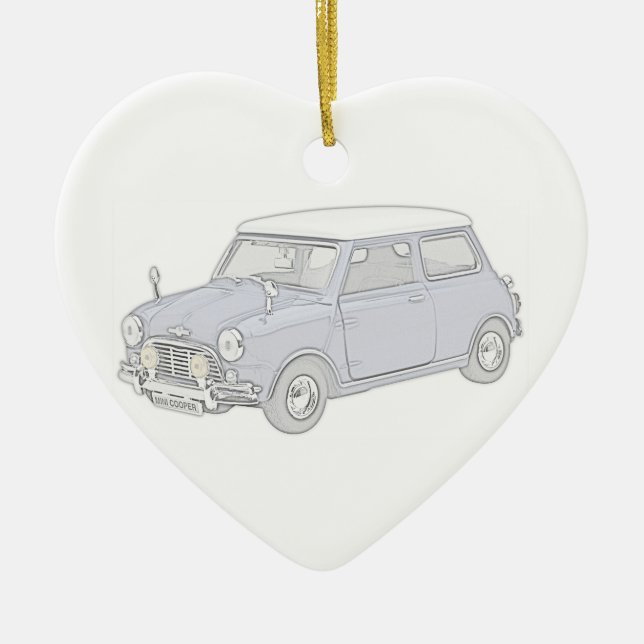 Mini Cooper Vintag-farbig Keramik Ornament (Vorne)