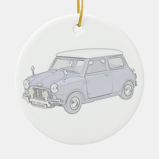 Mini Cooper Vintag-farbig Keramikornament (Vorne)