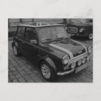 Mini Cooper Vintage Auto in schwarz-weiß Postkarte