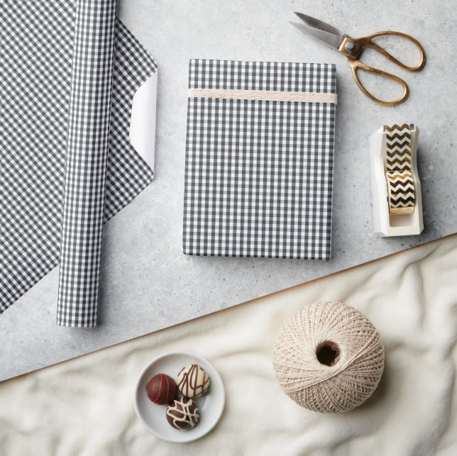 Mini-Dämmerungsblau-Gingham-Karomuster auf Weiß Geschenkpapier (Kunsthandwerk)