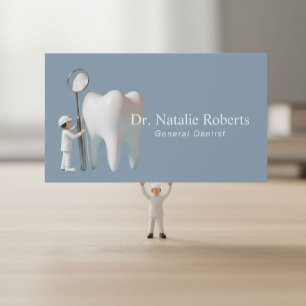 Mini Dentist & Bright Tooth Dusty Blue Dental Care Terminkarte