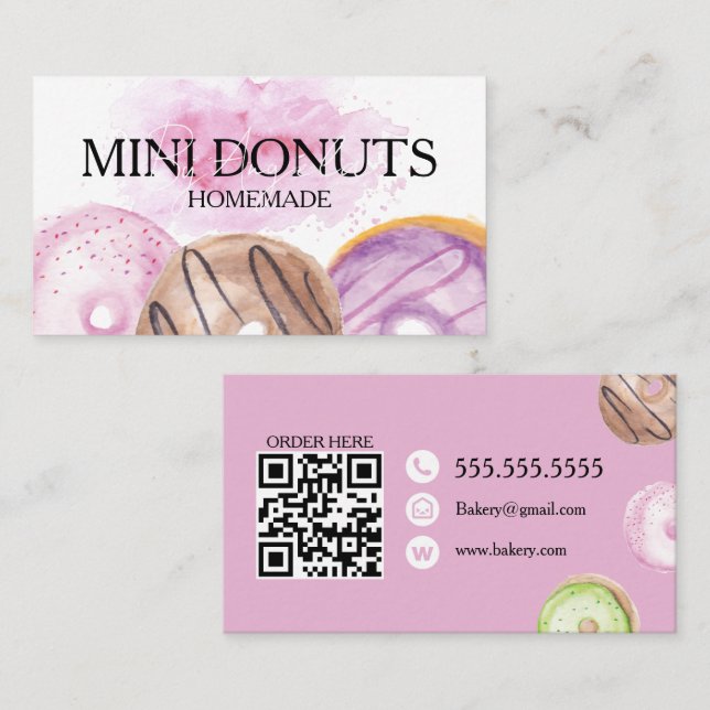 Mini Donuts Baker Bakery Treats Pink Visitenkarte (Vorne/Hinten)