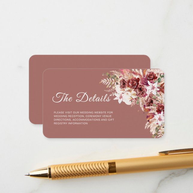 Mini Dusty Rosewood Floral QR Code Insert  (Vorderseite/Rückseite Beispiel)