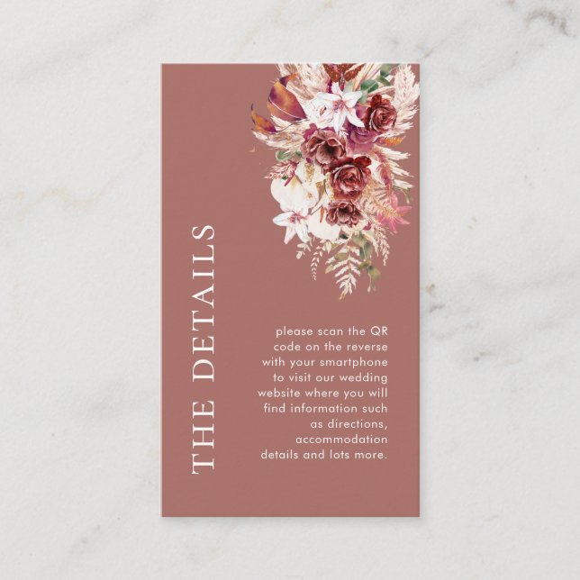 Mini Dusty Rosewood QR Wedding Details  Begleitkarte (Vorderseite)