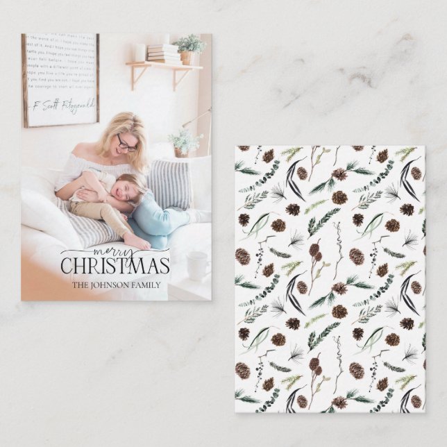 Mini Dusty Winter Wasserfarbe Foto Frohe Weihnacht Mitteilungskarte (Vorne/Hinten)