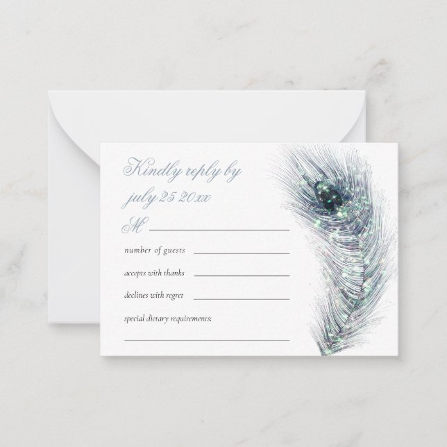 MINI Elegant Pfau Feather Aquamarin Wedding RSVP Mitteilungskarte (Vorderseite)