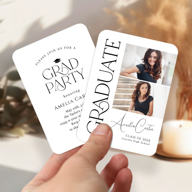 Mini Eleganz 2 Foto Abschluss Einladung (Mini Graceful Elegance 2 Photo Graduation invite)