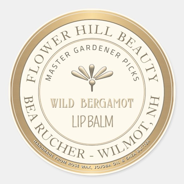 Mini Embossed Blume Lip Balm Metallic Gold Border Runder Aufkleber (Vorderseite)