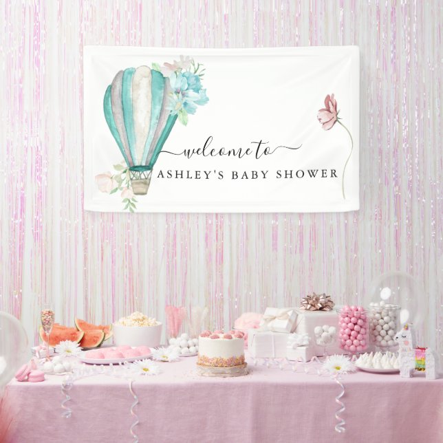 Mini Floral Hot Air Ballon Babydusche Banner (Party)