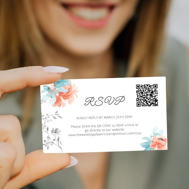 Mini floral QR Code Moderne Hochzeit Online UAWG Begleitkarte (Von Creator hochgeladen)