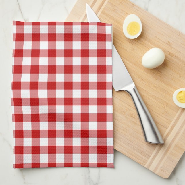 Mini Gingham Karo Rot Weiß Karomuster Geschirrtuch (Viertel Falte)
