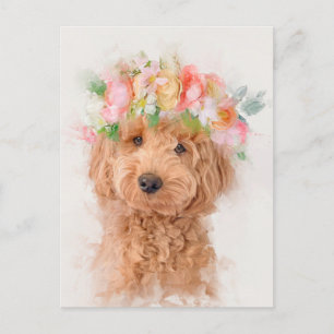Mini Goldendoodle Dog Blume Crown Portrait Postkarte