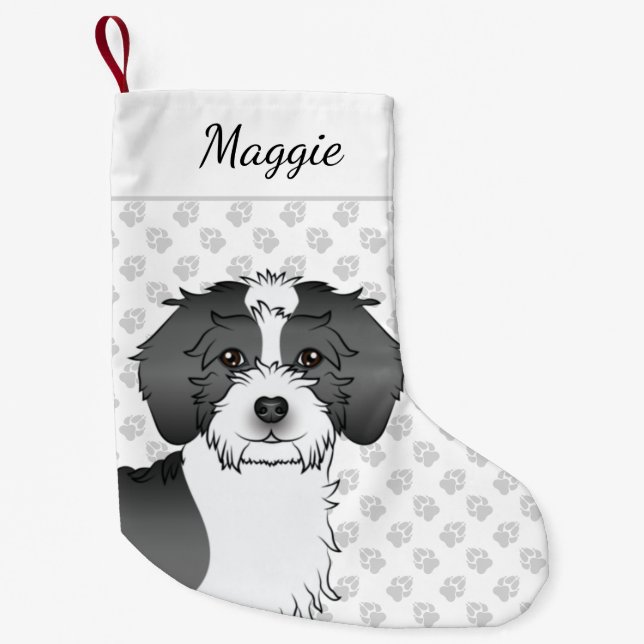 Mini Goldendoodle Kopf & Name Kleiner Weihnachtsstrumpf (Vorderseite)