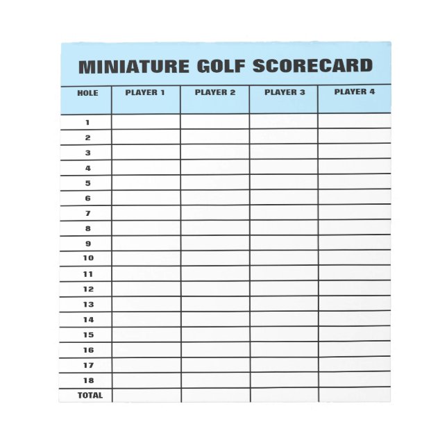 Mini-Golf-Scorecard-Vorlage angepasstes Notizblock (Vorderseite)