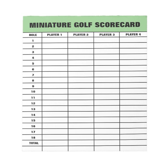 Mini-Golf-Scorecard-Vorlage angepasstes Notizblock (Vorderseite)