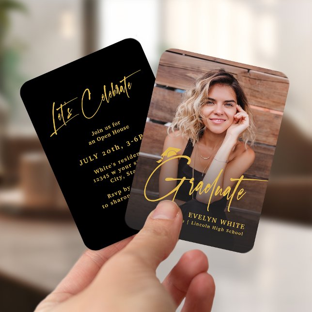 Mini Grad Cap Script Photo Graduation Invite Begleitkarte (Mini Grad Cap Script Photo Graduation Invite)