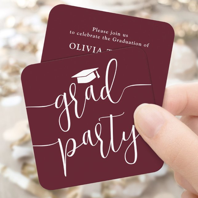 Mini Graduation Party Einladung Maroon White Card (Von Creator hochgeladen)