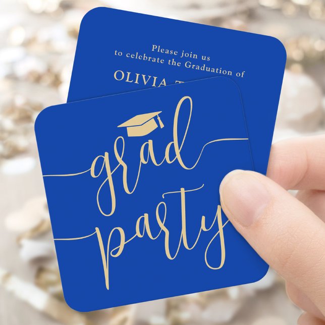 Mini Graduation Party Invitation Blue & Gold Card Begleitkarte (Von Creator hochgeladen)