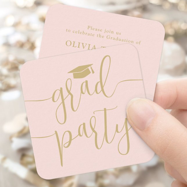 Mini Graduierungsparty Einladung Blush & Gold Card (Von Creator hochgeladen)
