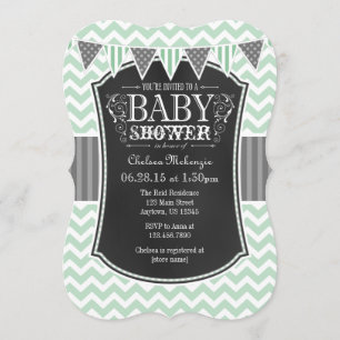 Mini Green Chalkboard Zickzack Babydusche Einladun Einladung