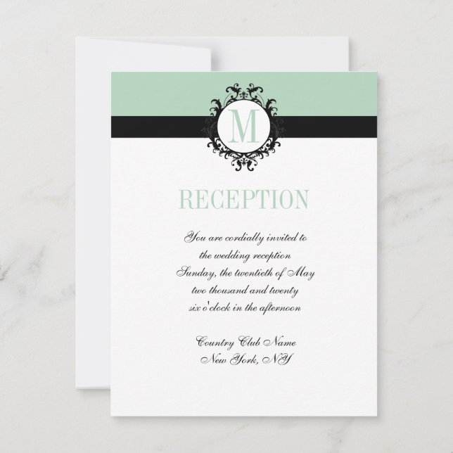 Mini Green Chic Monogramm| Hochzeitsempfangskarte Einladung (Rückseite)