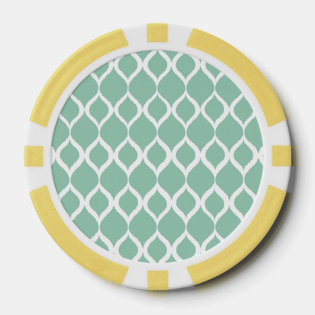 Mini Green Geometric Ikat Tribal Print Pattern Pokerchips (Vorderseite)