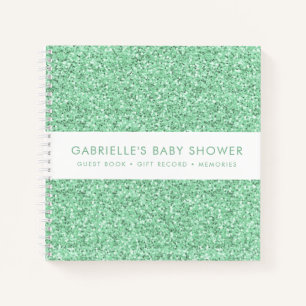 Mini Green Glitzer Baby Shower Gift List Gästebuch Notizbuch