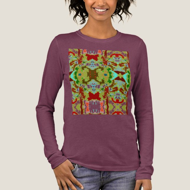 Mini Green Olive Abstrakte Blume Tile Art Tri-Blend Shirt (Vorderseite)